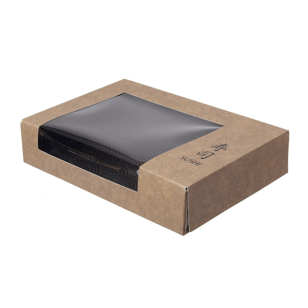 Sushibox aus brauner Pappe glänzen durch ein nachhaltiges und modernes Design 100 Stück 24x16x5 cm Pappe + Seitenfenster L