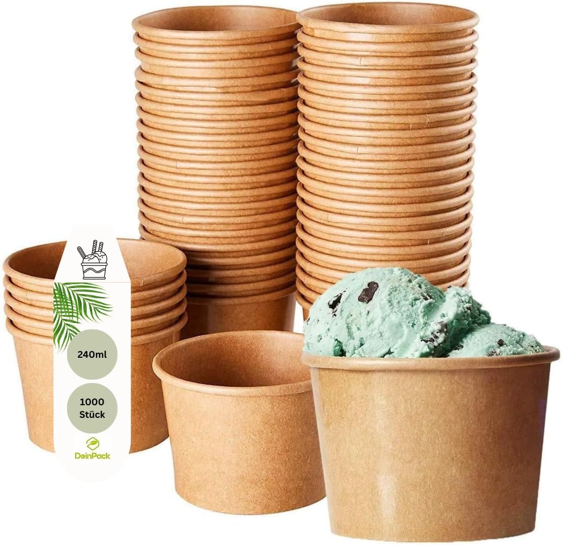Eisbecher Papp-Becher, 240ml, kraft-braun, Ø96x52mm, 1000 Stück