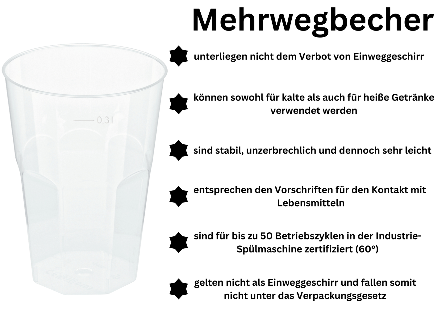 Cocktail Mehrwegbecher PP transparent, leichter Mehrweg-Trinkbecher, Hartplastik - 0,3l