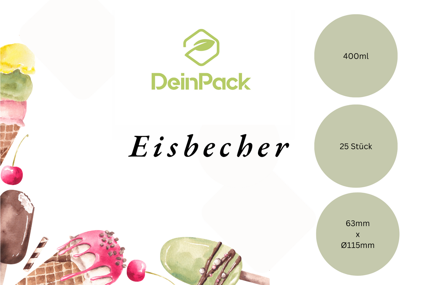Eisbecher Papp-Becher, 400ml, Pappe-weiß, Ø115x63mm, 25 Stück