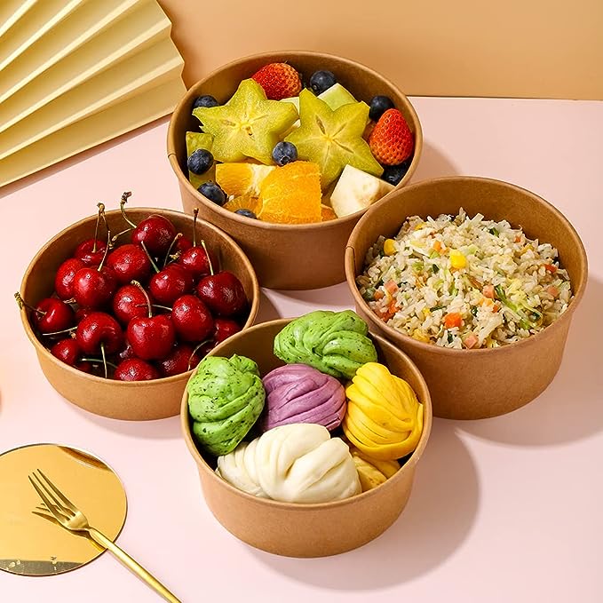 Salat-Schalen, Karton, 500ml inkl. rPET-Deckel, Ø150x50mm, 300 Stück