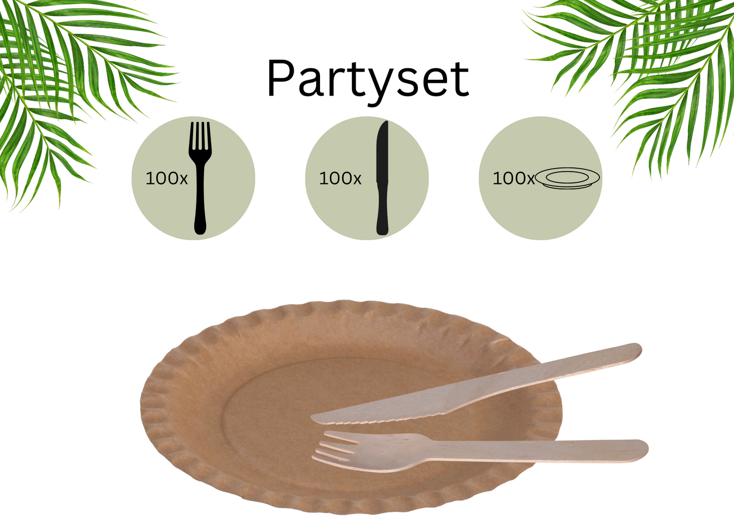 Party Set Teller 18cm+Gabel+Messer
