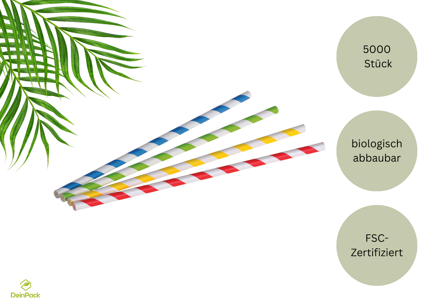 Trinkhalm Papier 6x200mm farbig