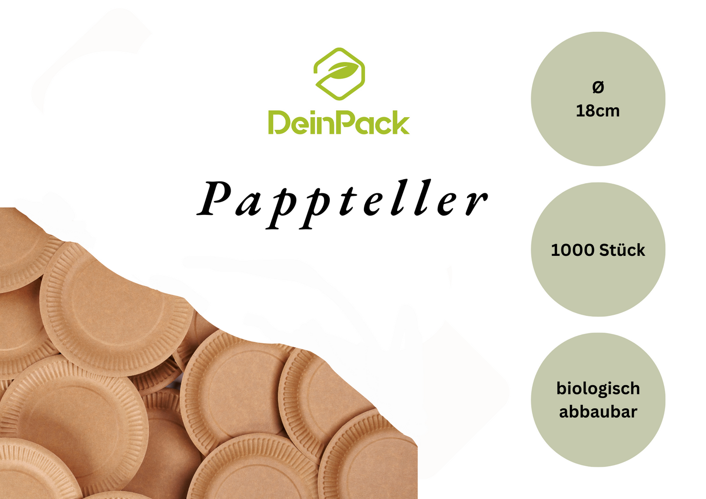 Pappteller 18cm Frischfaser Braun Rund 1000 Stück Ø 18 cm