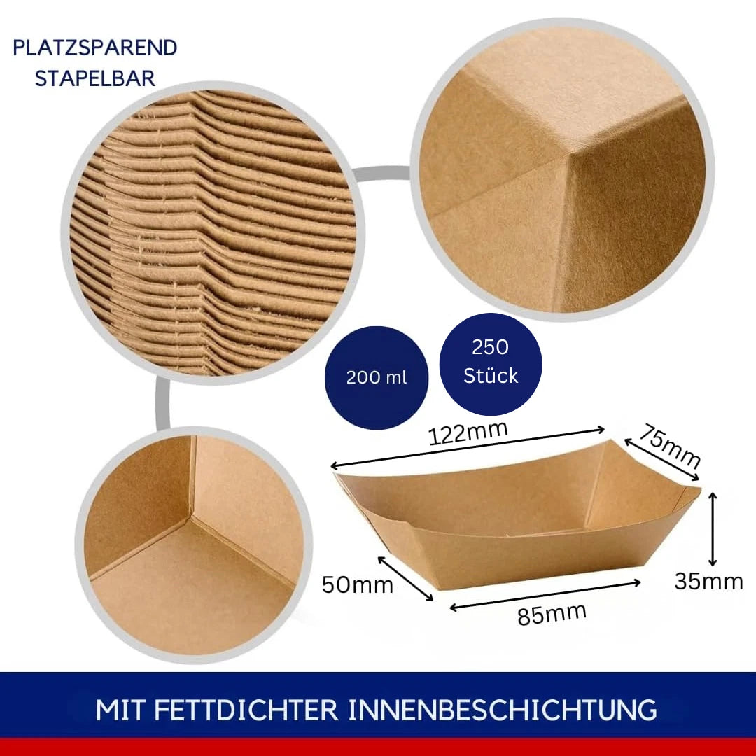 DeinPack Kraftpapier Snackschalen mit Beschichtung - diverse Größen