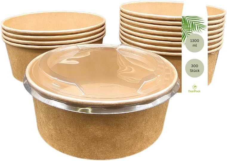 Salatschale mit Deckel Kraftpapier rund – To Go Schale 500–1300 ml