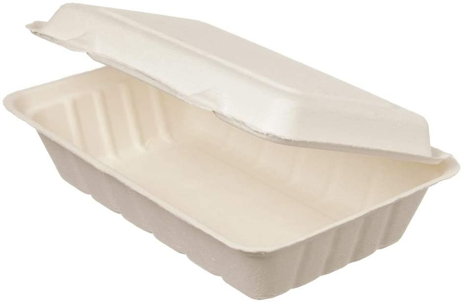Lunchbox Bagasse ungeteilt 650 ml I 300 Menüschalen rechteckig 15x22 cm weiß