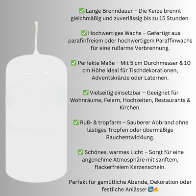 Stumpenkerze Ø50 x 100 mm HORECA Qualität | 15 Stunden Brenndauer
