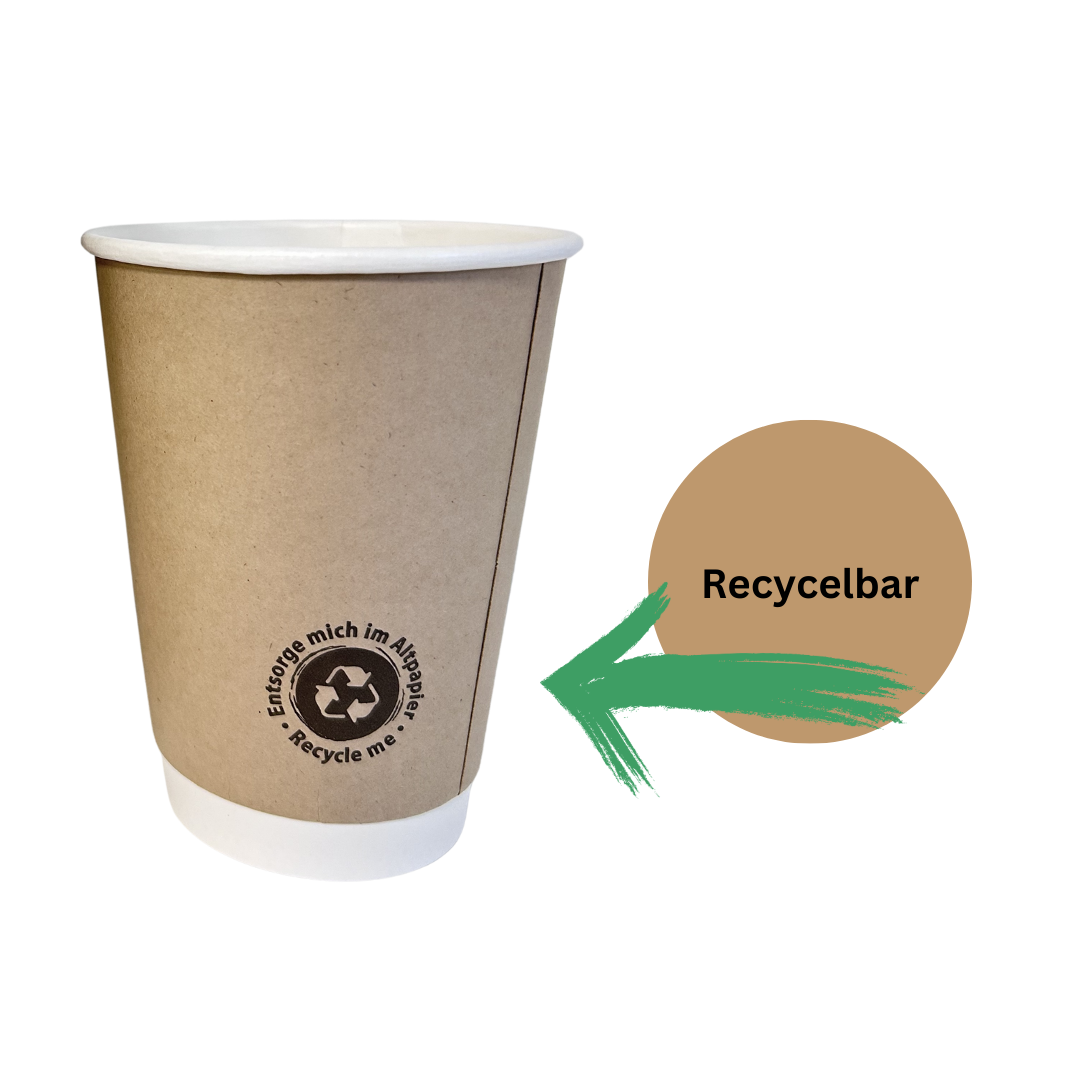 Kaffeebecher braun unlaminiert - Doppelwandige Isolierte Pappbecher 200ml / 8 oz Ø 80 mm - plastikfrei