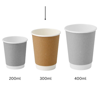 Kaffeebecher braun unlaminiert - Doppelwandige Isolierte Pappbecher 300ml / 12 oz Ø 90 mm - plastikfrei