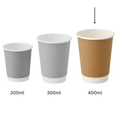 Kaffeebecher braun unlaminiert - Doppelwandige Isolierte Pappbecher 400ml / 16 oz Ø 90 mm - plastikfrei