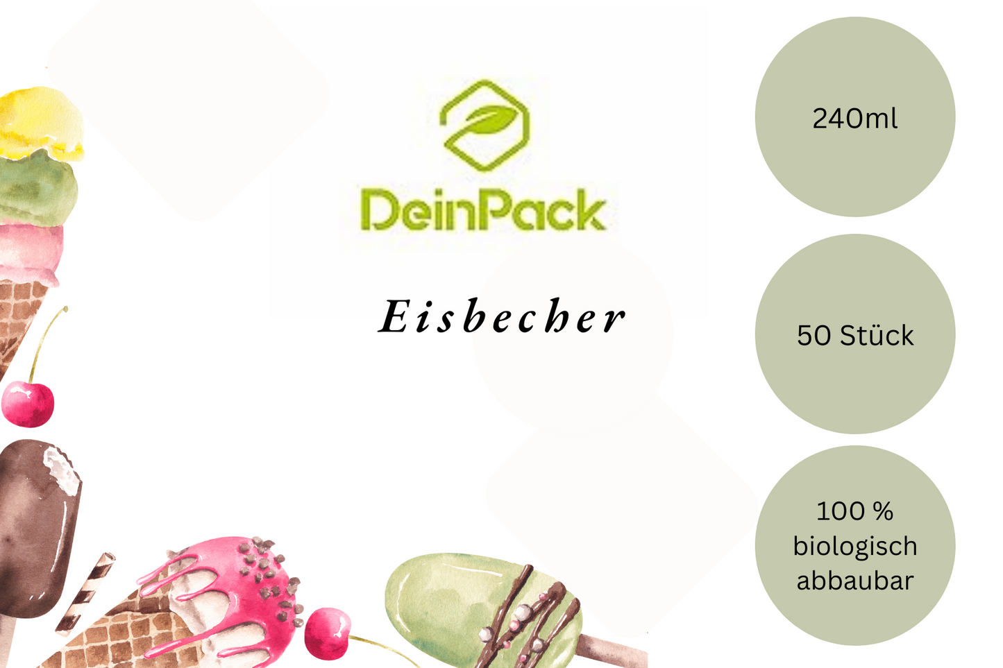 Eisbecher Papp-Becher, 240ml, kraft-braun, Ø96x52mm, 50 Stück