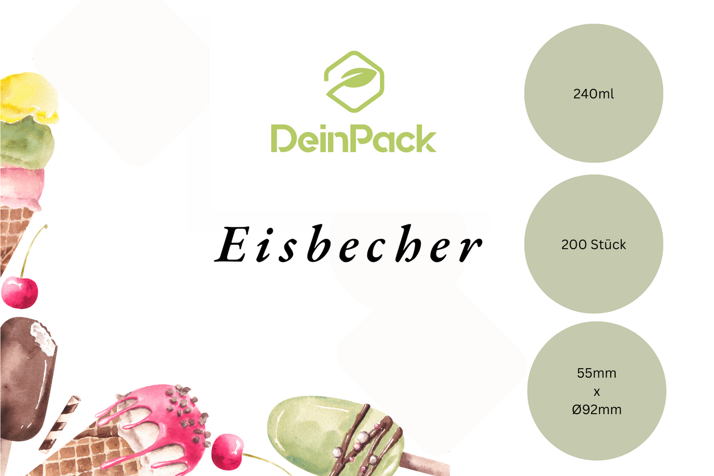 Eisbecher Papp-Becher, 240ml, Pappe-schwarz, Ø92x55mm, 200 Stück