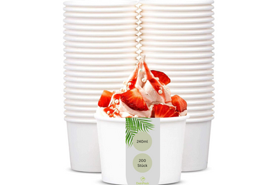Eisbecher Papp-Becher, 240ml, Pappe-weiß, Ø92x55mm, 200 Stück