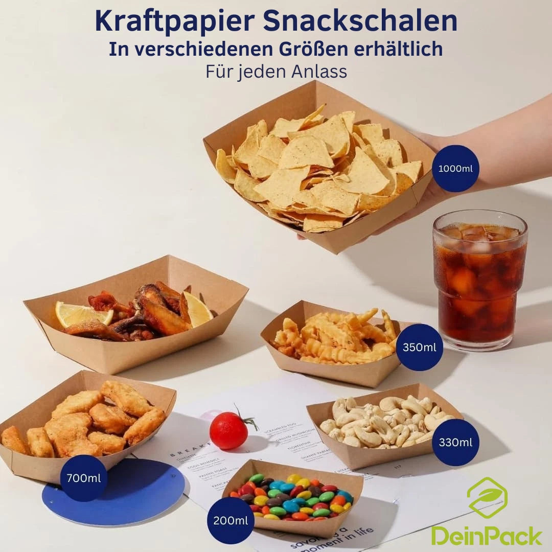 DeinPack Kraftpapier Snackschalen mit Beschichtung - diverse Größen