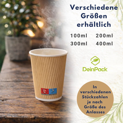 Riffelbecher doppelwandig | to Go Pappbecher braun | diverse Größen