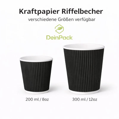 DeinPack doppelwandige Riffelbecher schwarz | Kaffeebecher | diverse Größen