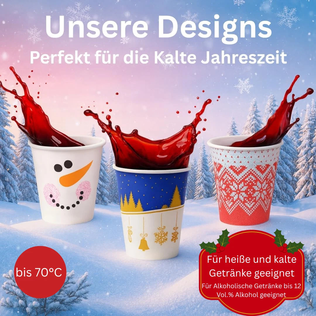 DeinPack Glühweinbecher 200ml - hitzebeständig - verschiedene Designs