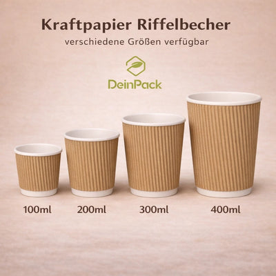 Riffelbecher doppelwandig | to Go Pappbecher braun | diverse Größen