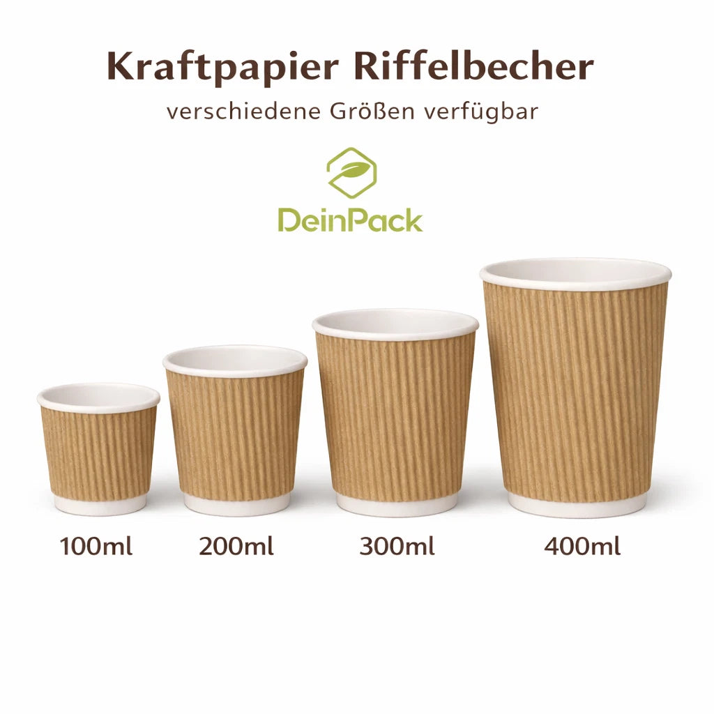 Riffelbecher doppelwandig | to Go Pappbecher braun | diverse Größen