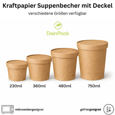 Suppenbecher to Go mit Deckel braun | Einwegbecher | div. Größen
