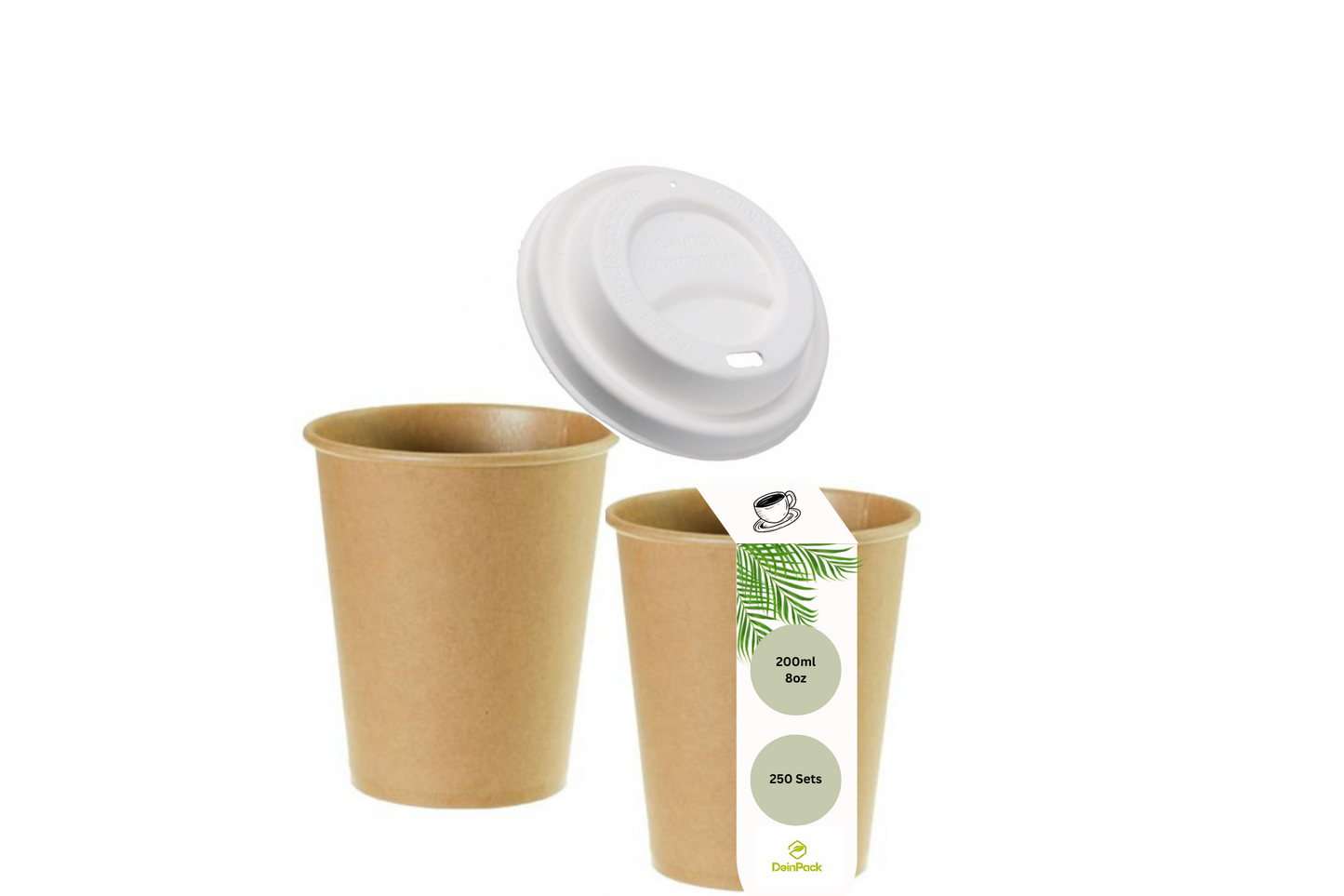 Kaffeebecher 200ml mit Bagasse Deckel