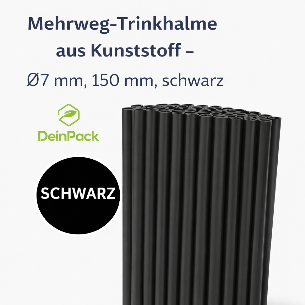 Mehrweg-Trinkhalme aus Kunststoff - Ø7mm Länge 150mm - schwarz