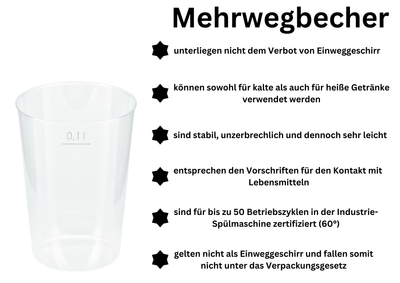 Mehrwegbecher PP transparent, leichter Mehrweg-Trinkbecher, Hartplastik - 0,1l