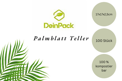 Palmblatt Teller 100 Stück 17x17x2,5 cm eckig