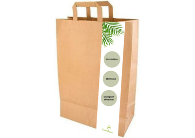 Umweltschonende Papier Tragetaschen 250 Stück 26 x 10 x 36 cm