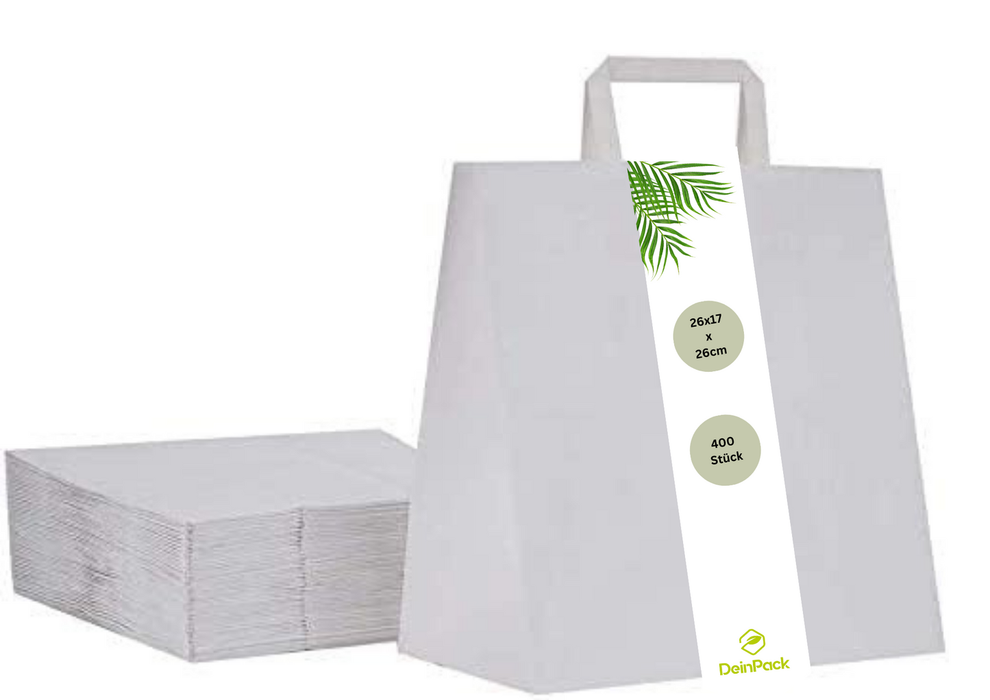 DeinPack 400 x Papier Tragetaschen weiß 26 x 17 x 26 cm