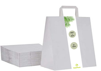 DeinPack 50 x Papier Tragetaschen weiß 26 x 17 x 26 cm