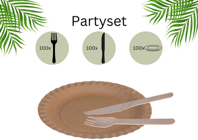 Party Set Teller 18cm+Gabel+Messer