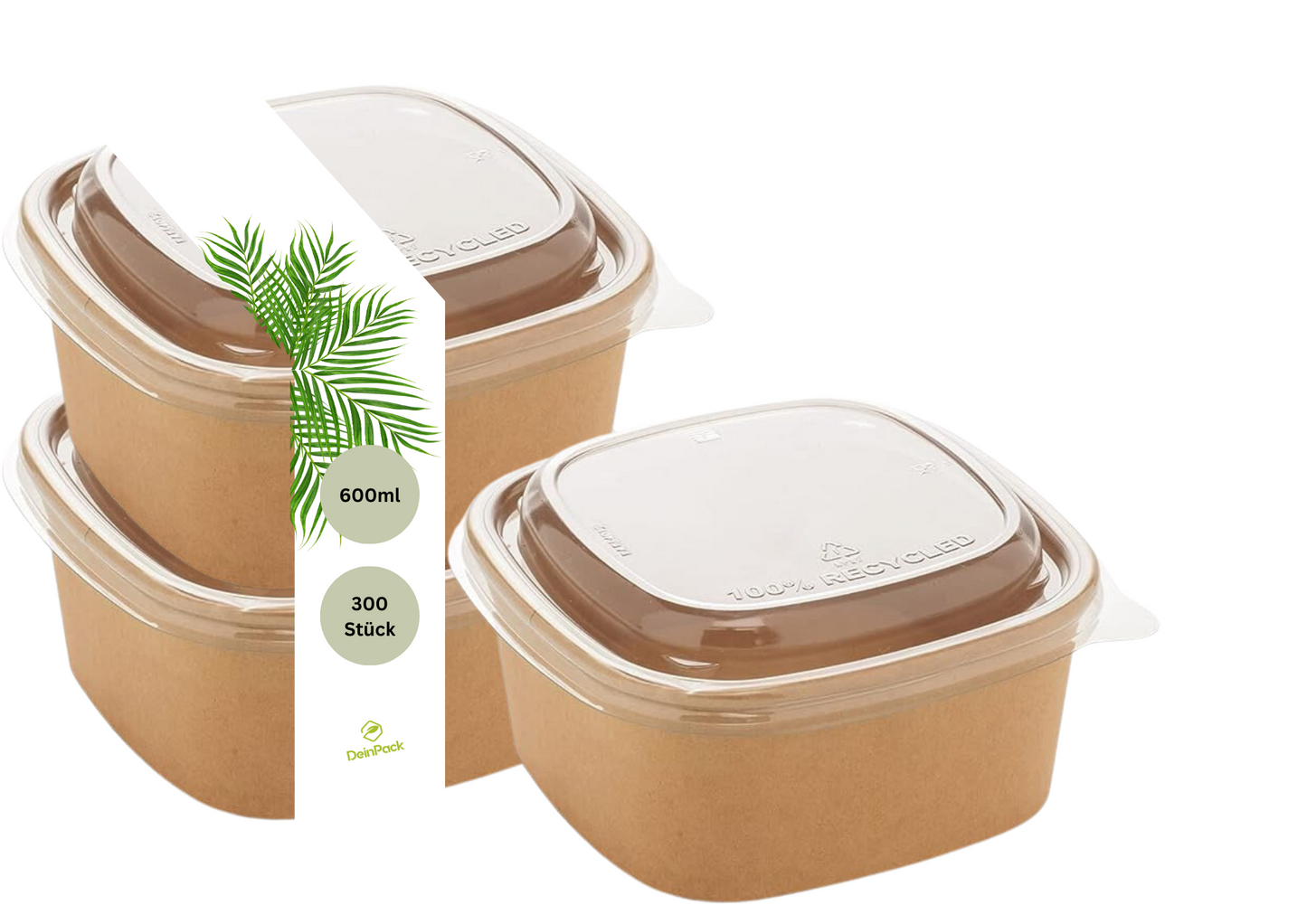 Einweg Salatschale quadratisch mit Deckel – To Go 400–1200 ml
