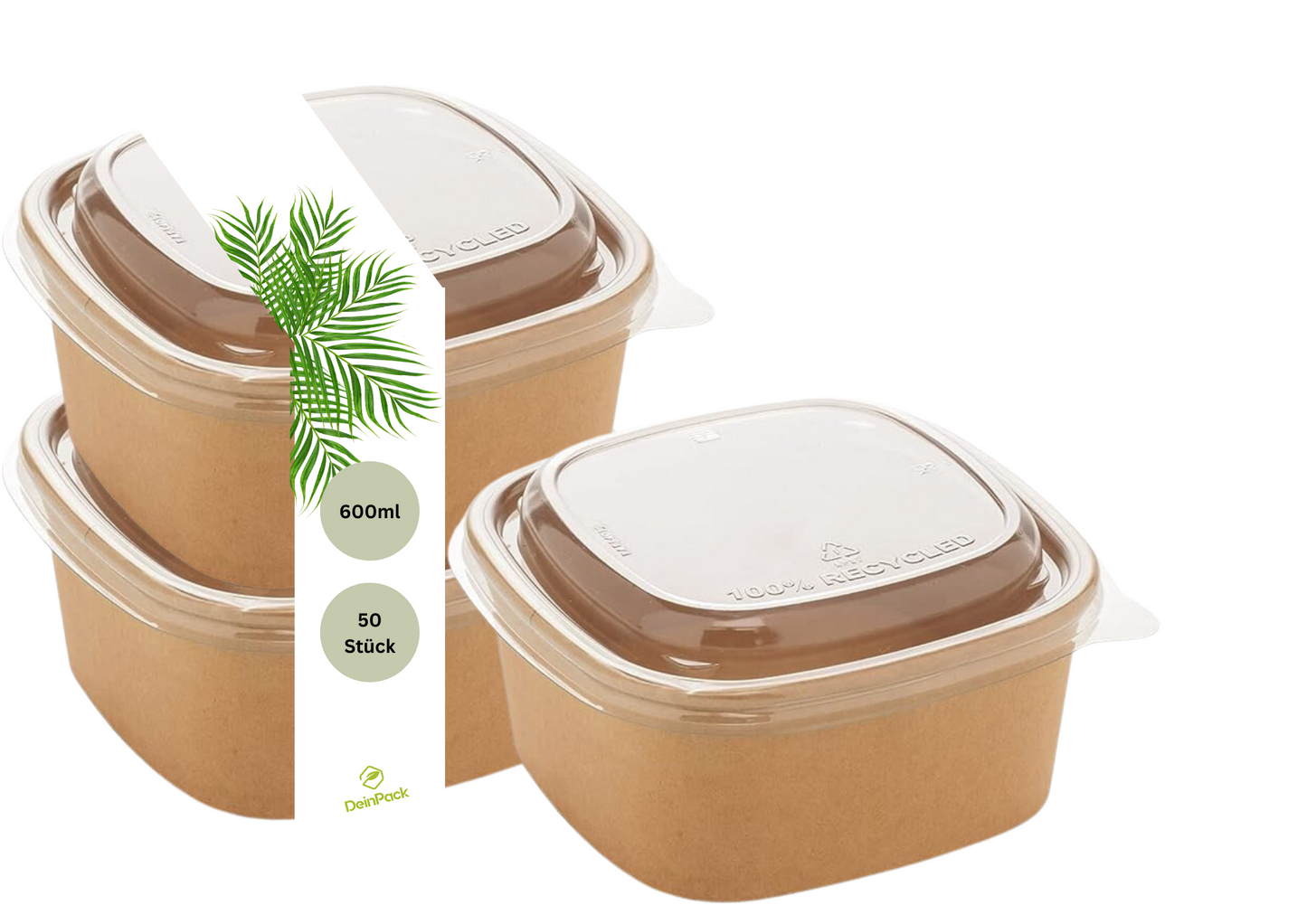 Einweg Salatschale quadratisch mit Deckel – To Go 400–1200 ml