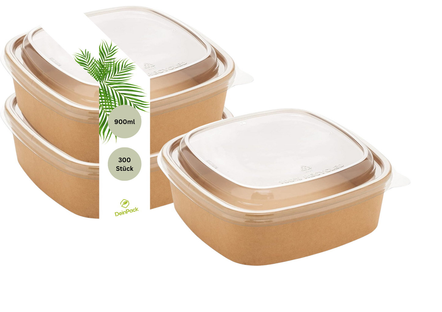 Einweg Salatschale quadratisch mit Deckel – To Go 400–1200 ml
