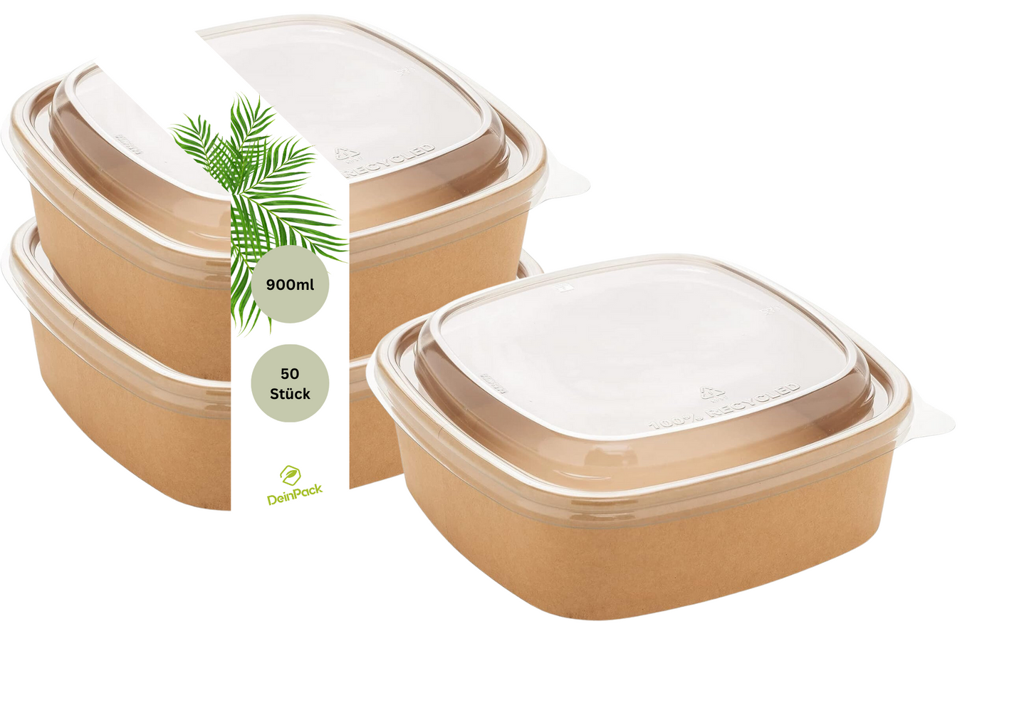 Einweg Salatschale quadratisch mit Deckel – To Go 400–1200 ml