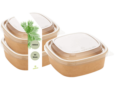 Einweg Salatschale quadratisch mit Deckel – To Go 400–1200 ml
