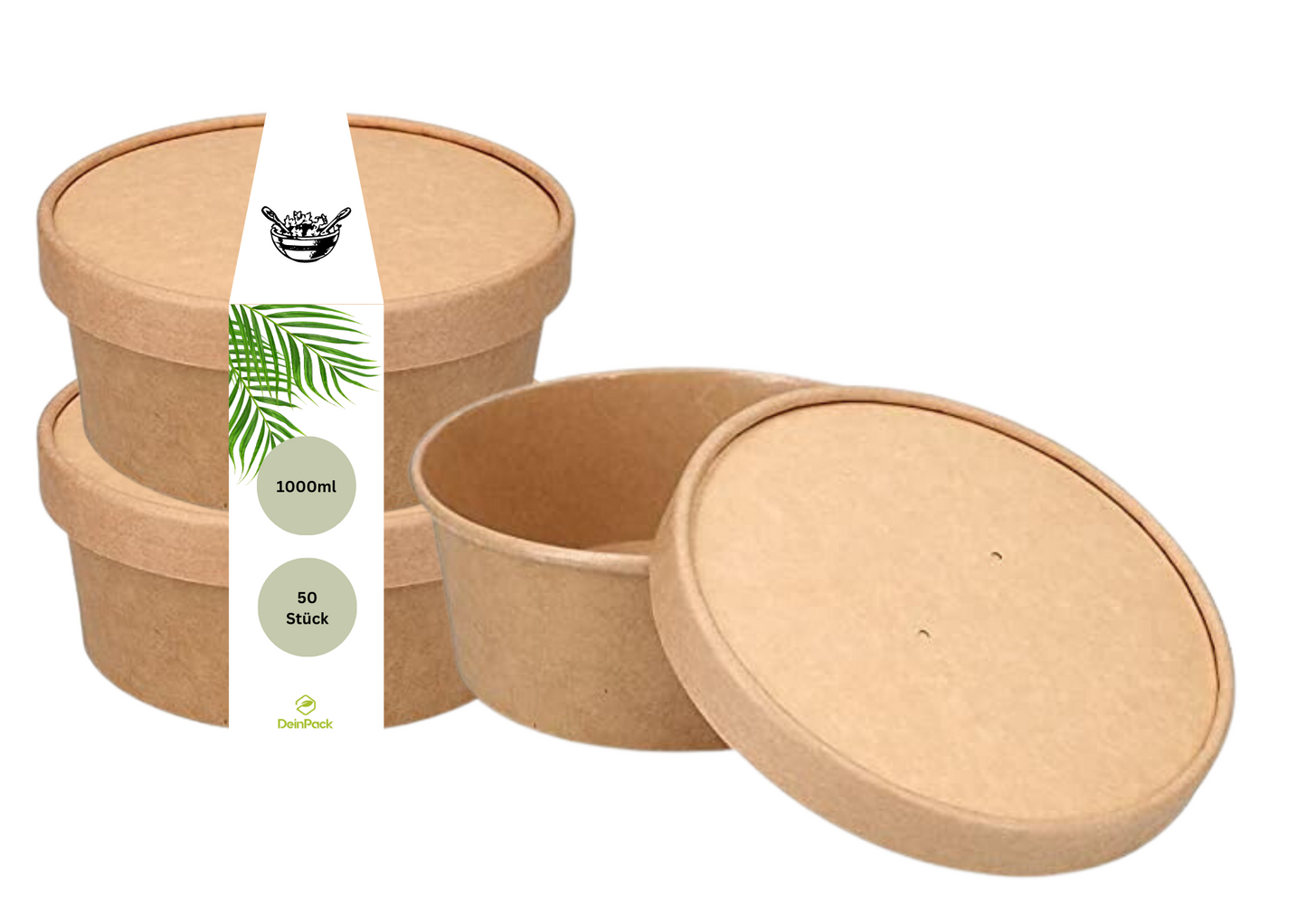 Salat-Schalen, Karton, 1000ml inkl. Papp-Deckel, Ø150x78mm, 50 Stück