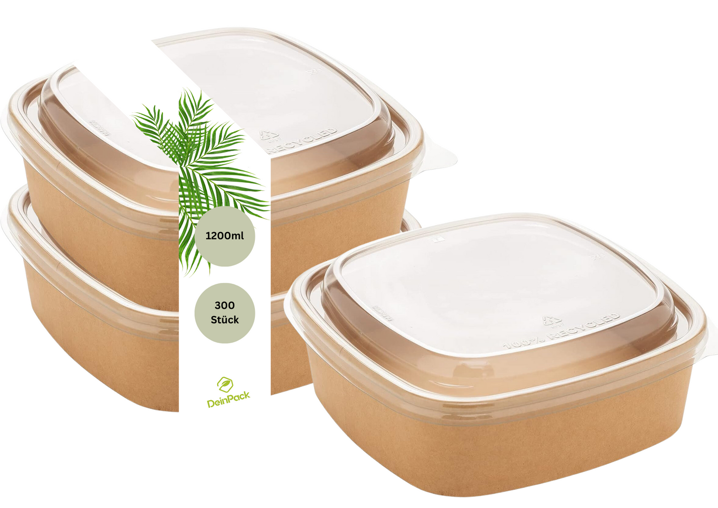 Salat-Schalen, Karton, 1200ml inkl. rPET-Deckel eckig, 170x170x85mm, 300 Stück