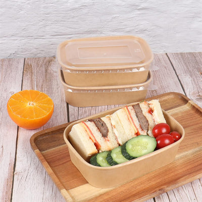 Salatschale Karton braun, rechteckig 275ml RPET Deckel 100 Stück