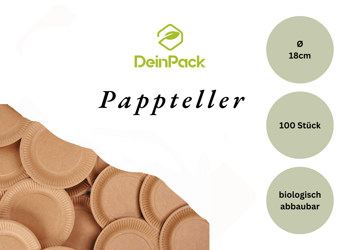Pappteller 18cm Frischfaser Braun Rund 100 Stück Ø 18 cm