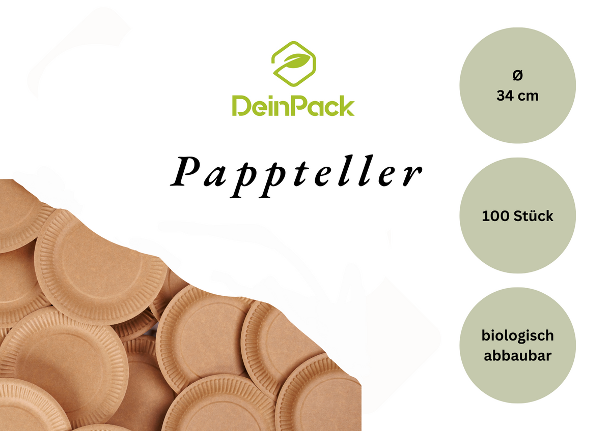 Pappteller Rund Pappteller 34cm Frischfaser Braun Rund 100 Stück Ø 34 cm – deinpack