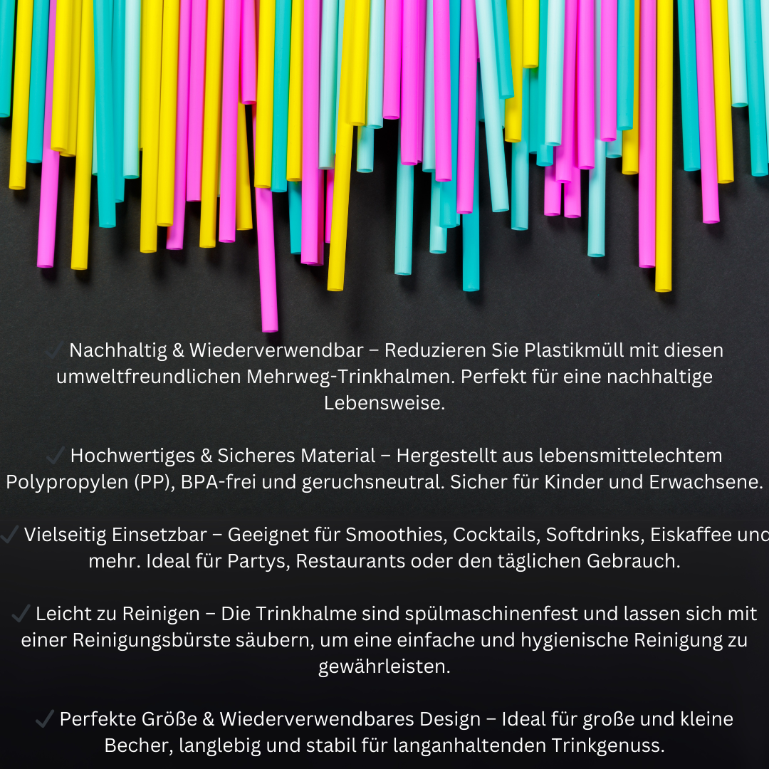 DeinPack Mehrweg Trinkhalme 8 x 240mm - schwarz oder bunt- diverse Stückzahlen