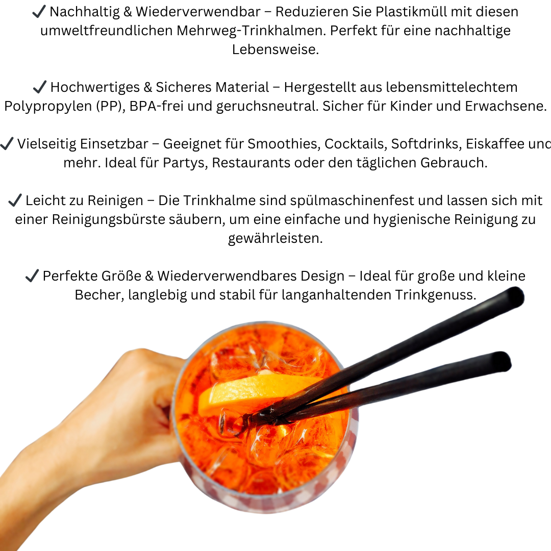 DeinPack Mehrweg Trinkhalme 8 x 240mm - schwarz oder bunt- diverse Stückzahlen