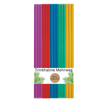 Mehrweg Plastik- Trinkhalme, Strohhalme Bunt 8 x 240mm