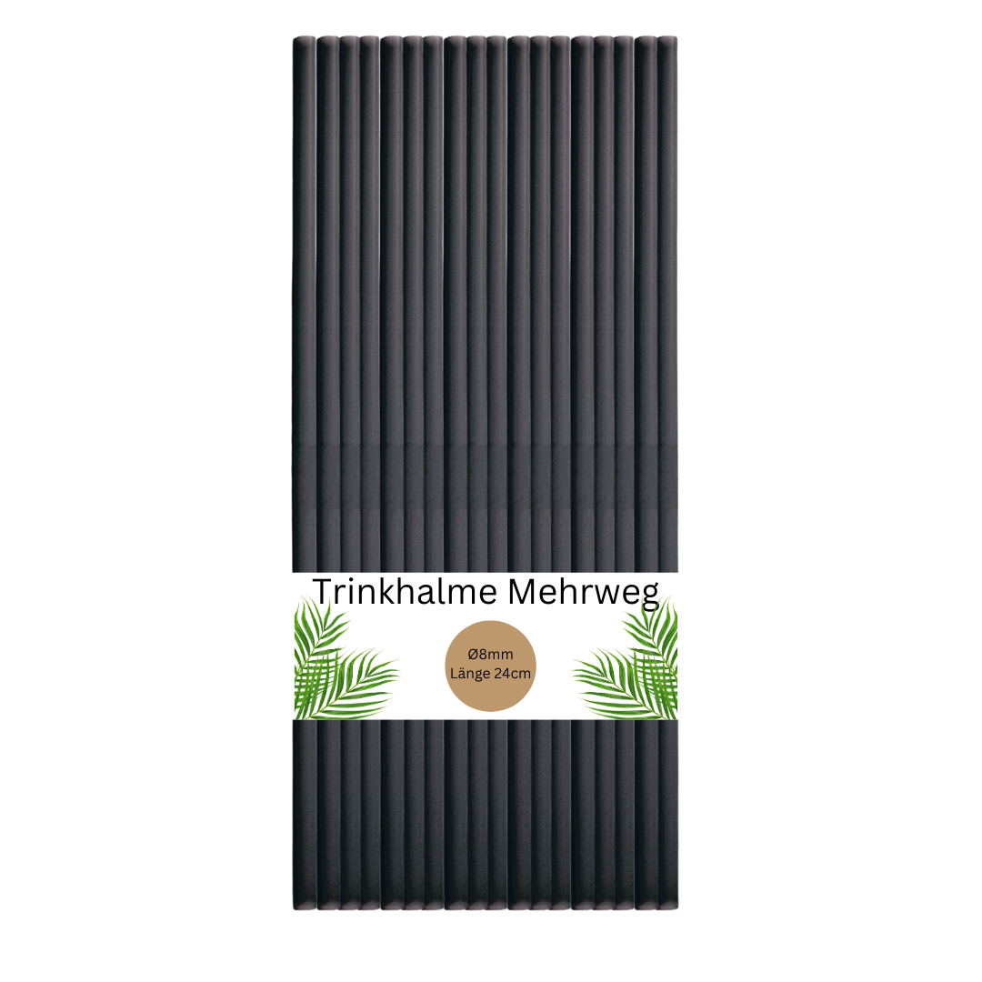Mehrweg Plastik- Trinkhalme, Strohhalme Schwarz 8 x 240mm
