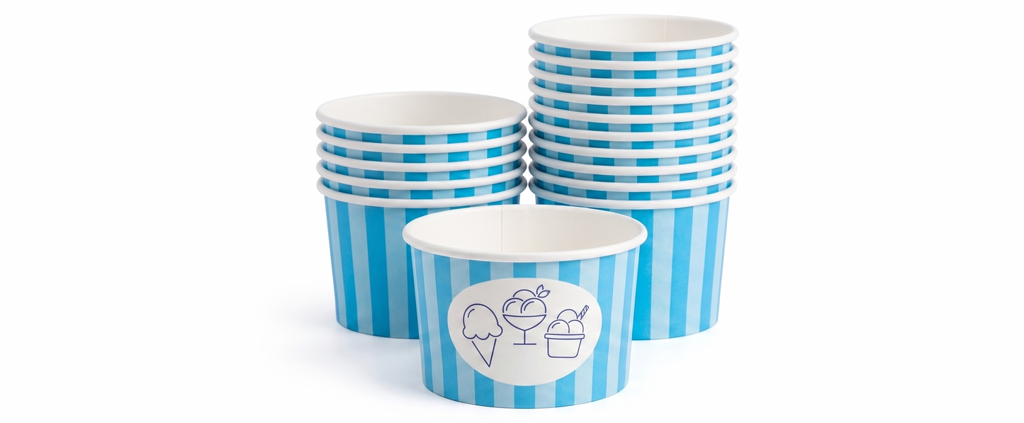 Eisbecher bunt gestreift aus Kraftpapier – 120 ml / 180 ml / 240 ml