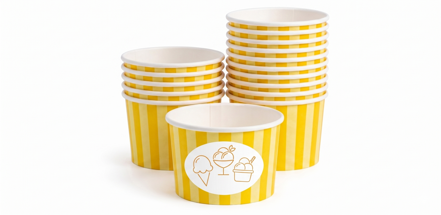 Eisbecher bunt gestreift aus Kraftpapier – 120 ml / 180 ml / 240 ml