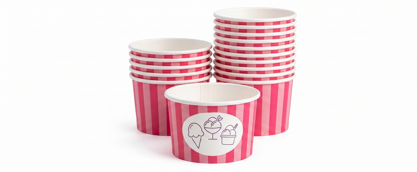 Eisbecher bunt gestreift aus Kraftpapier – 120 ml / 180 ml / 240 ml